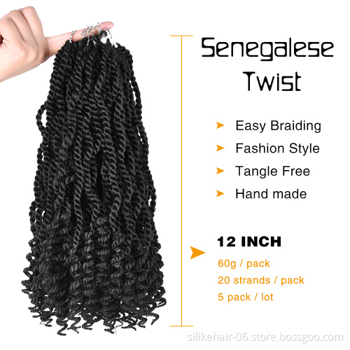 Senegalese Twist Hair for Women Curly Ends 3X Kinky Twist Ombre Black Red Crochet Braiding Hair Synthetic Hair Extensions